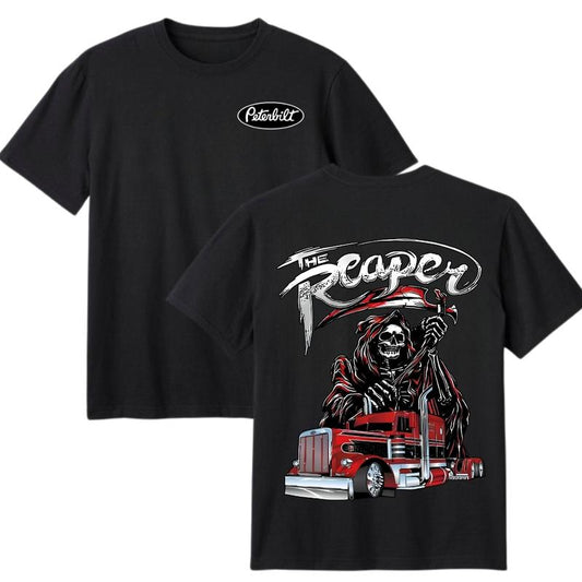 "The Reaper" Peterbilt Truck Shirt – 2-Sided Red Skull Rig Tee