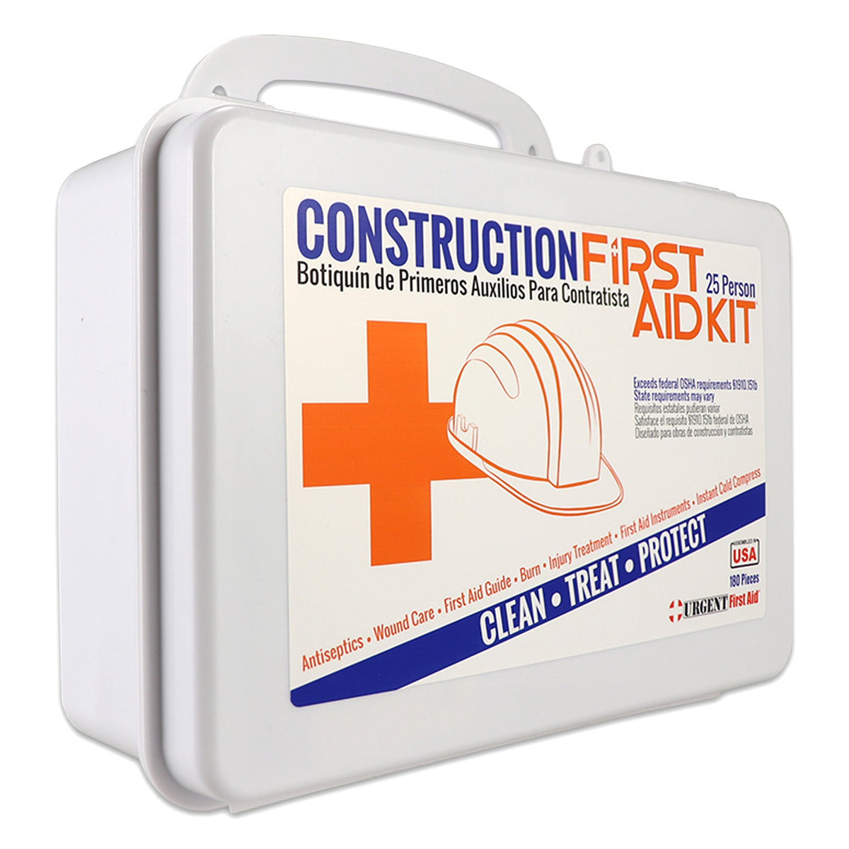 OSHA Contractors First Aid Kit - 25 Person, Plastic, 180 pieces