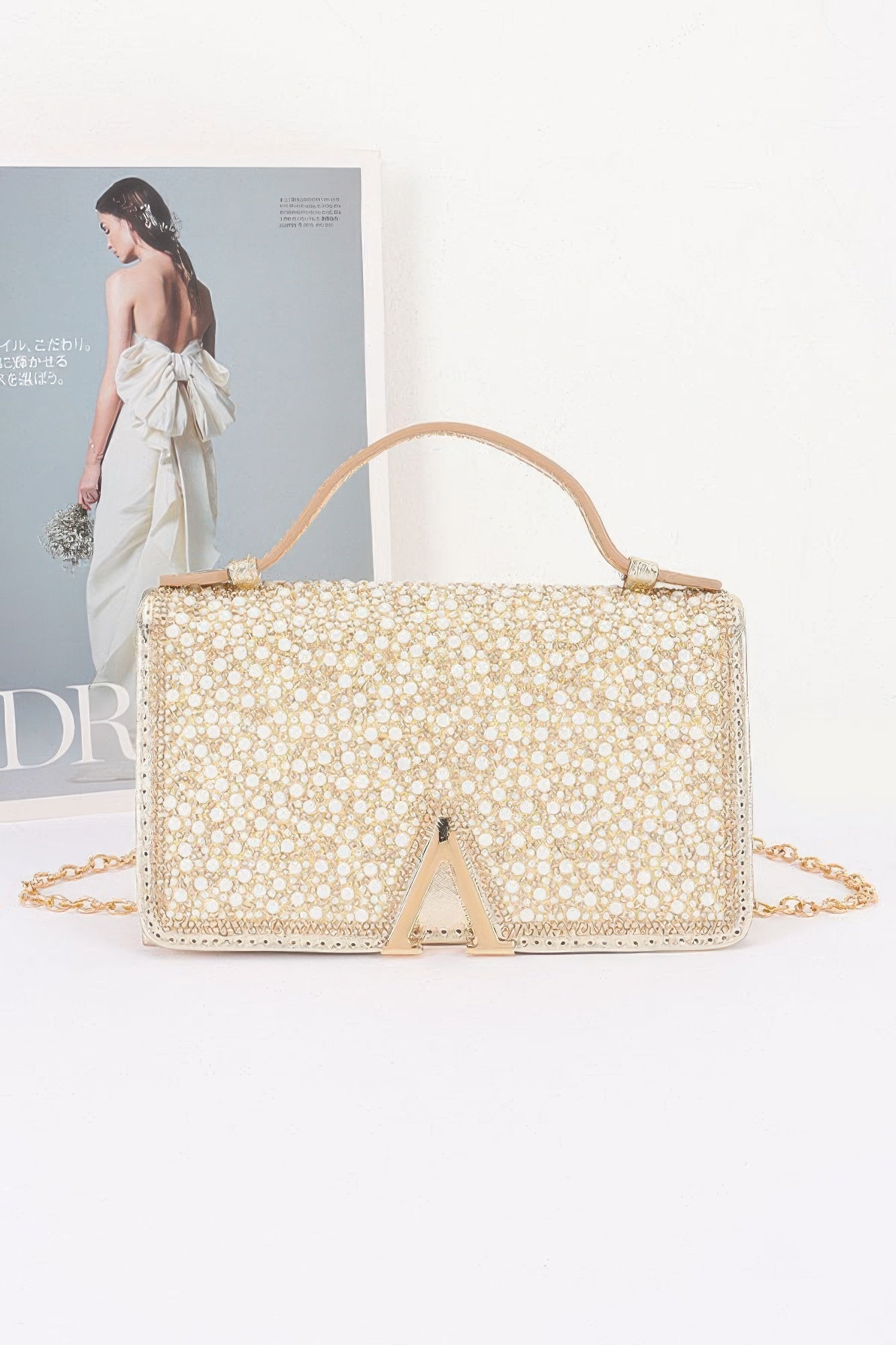 Rhinestone And Pearl Flap Clutch