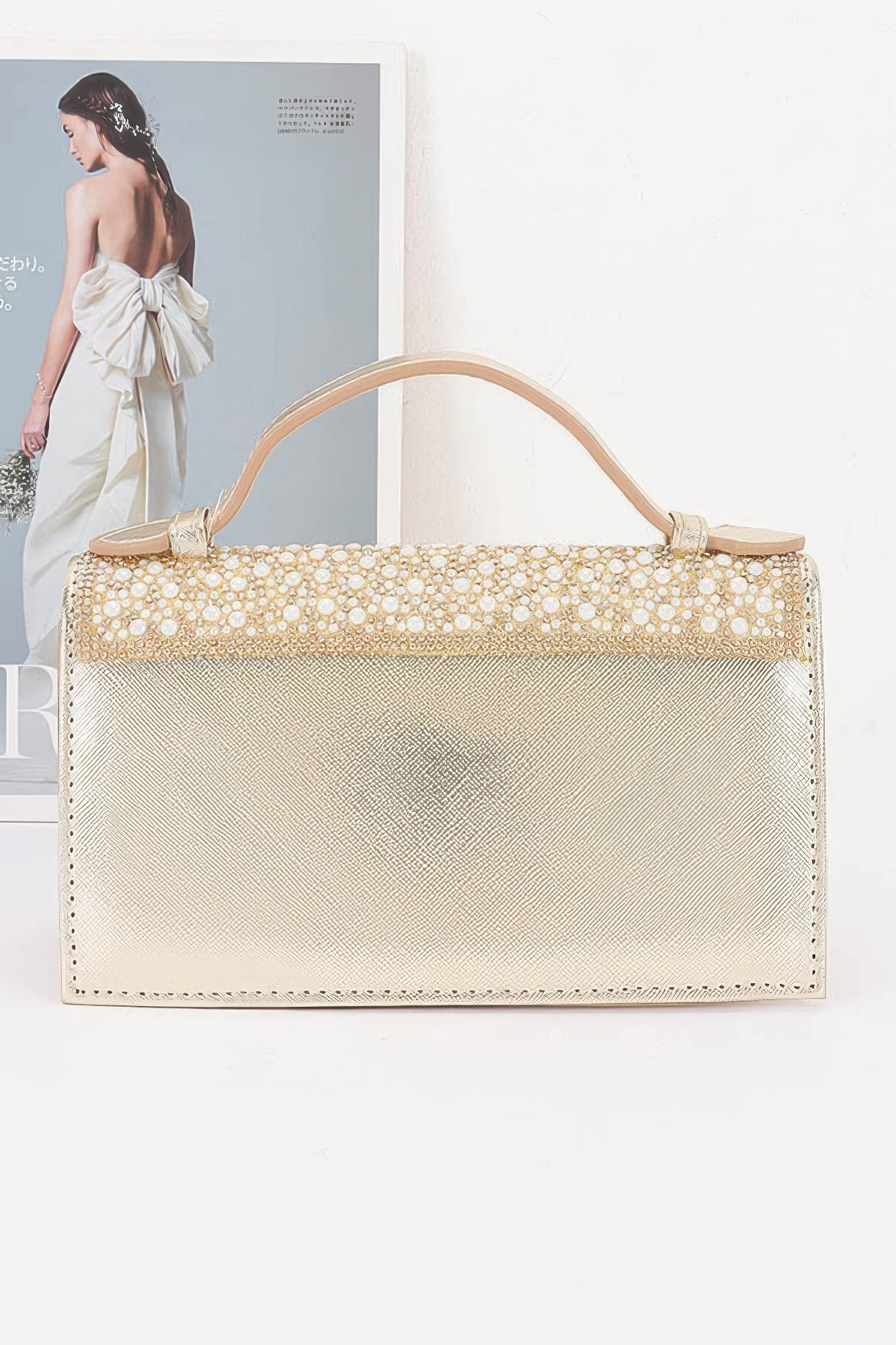 Rhinestone And Pearl Flap Clutch