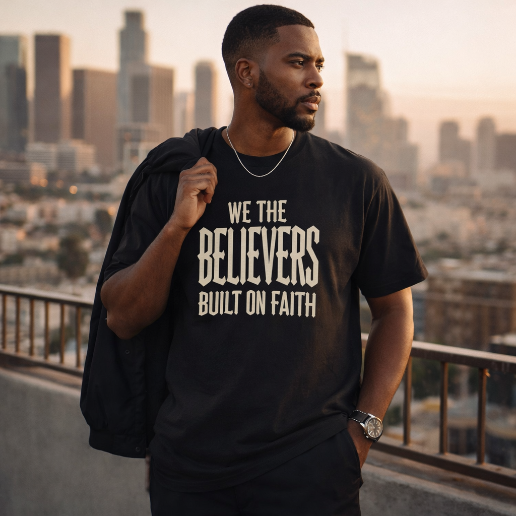 We The Believers T-Shirt – Built On Faith Christian Graphic Tee | Blackletter Streetwear Faith Shirt