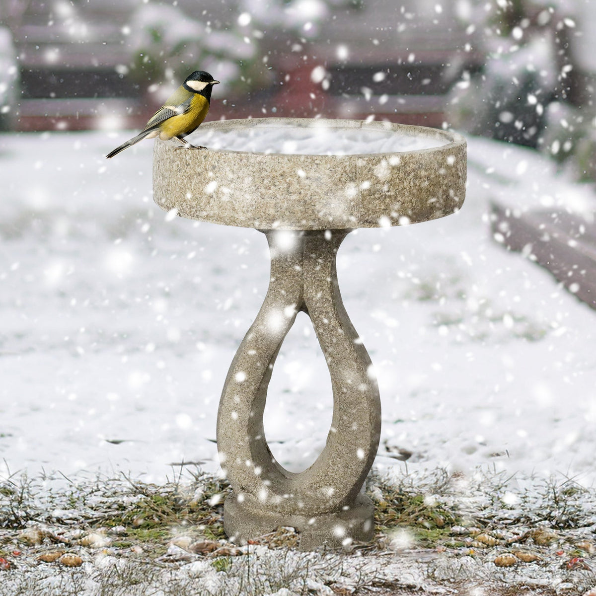 Concrete Contemporary Bird Bath Open Loop 22 Inch
