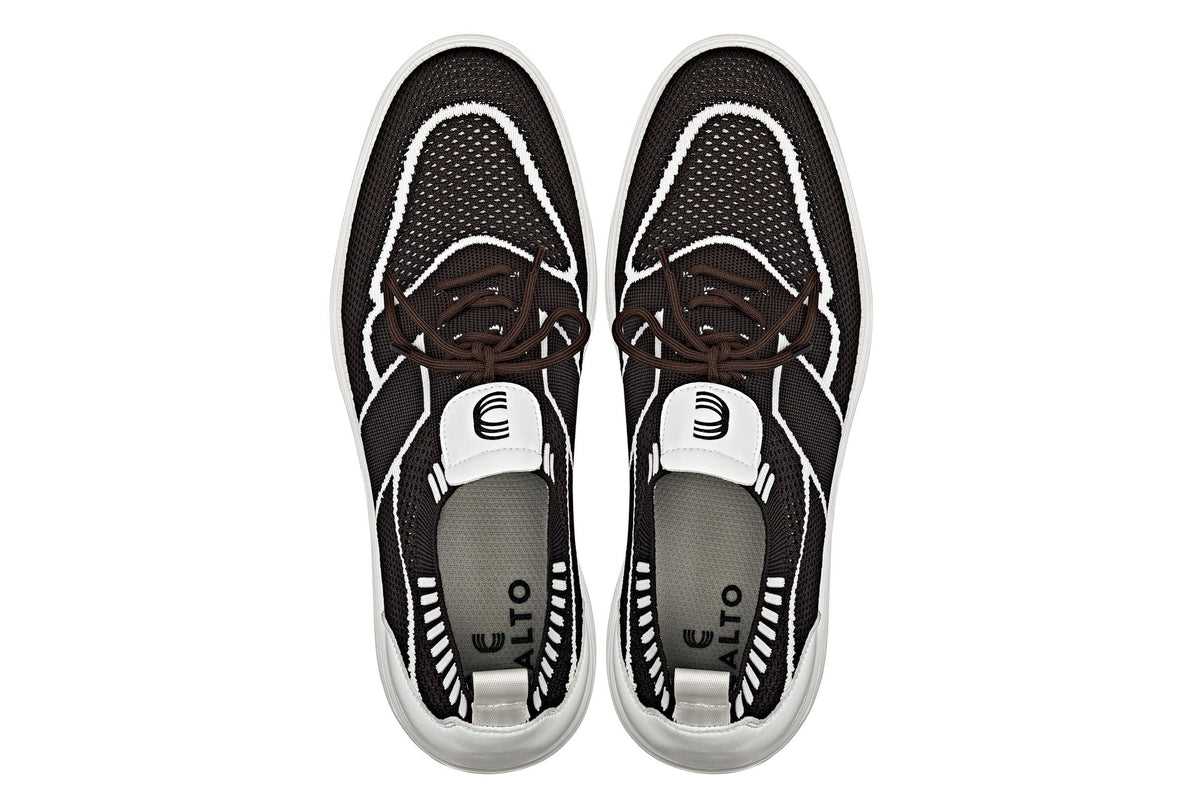 CALTO - X1342 - 2.8 Inches Taller (Mocha Brown/White) - Lace Up Casual Walker - Lightweight