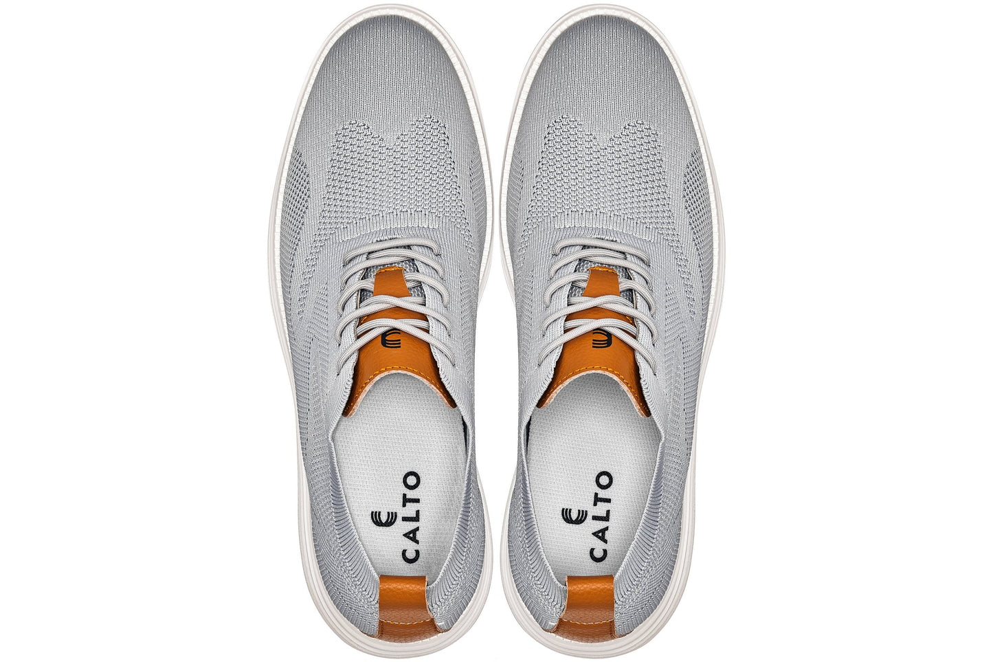 CALTO - X2637 - 2.8 Inches Taller (Pewter Grey/Brown) - Lace Up Casual Walker - Lightweight