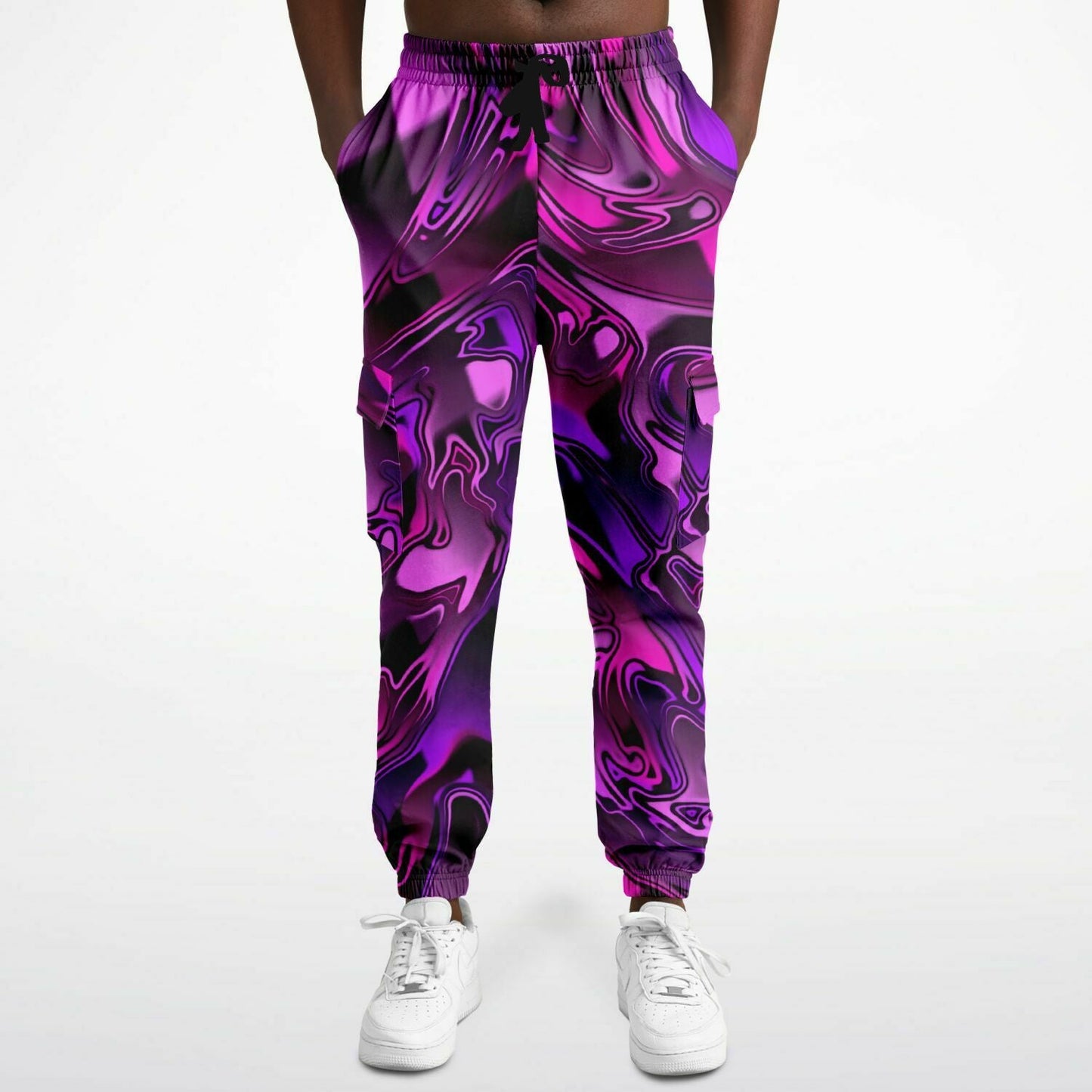 Pink and Purple Chromatic Melt Unisex Cargo Joggers (Fleece Lined)