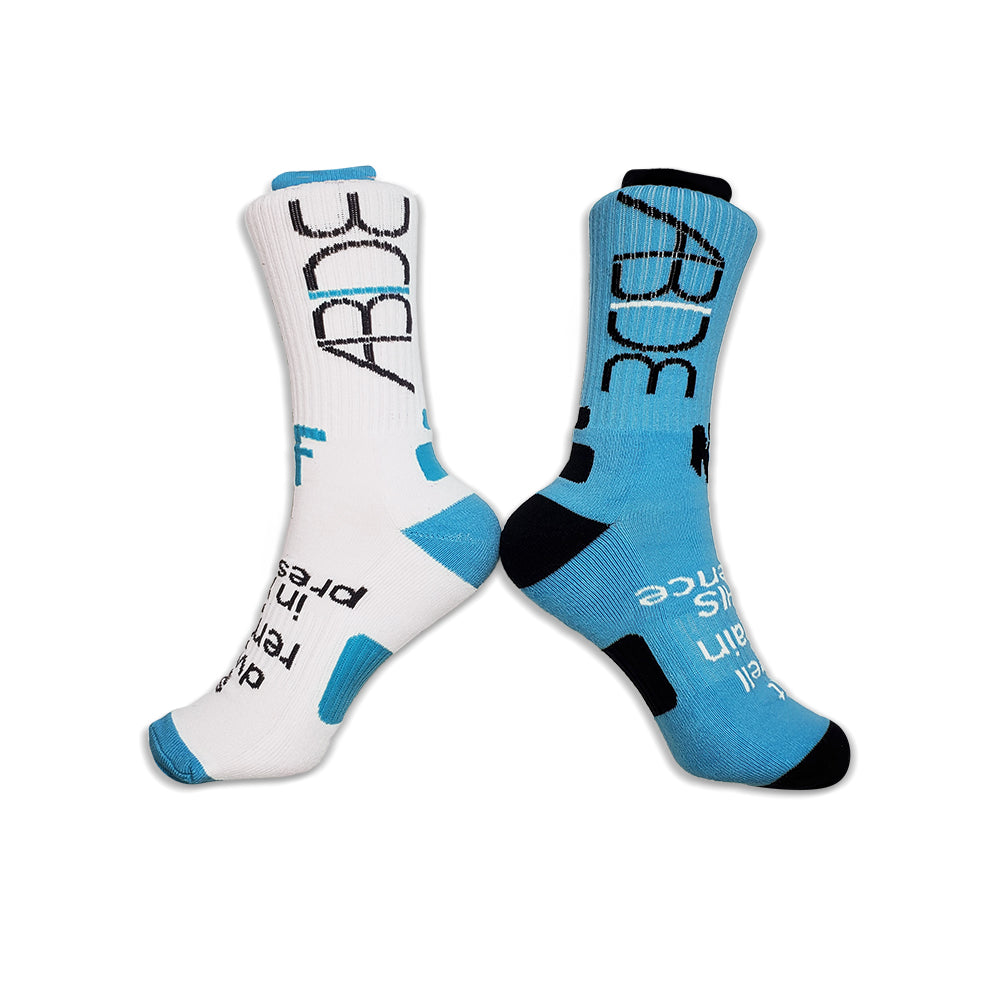 ABIDE (Sit - Dwell - Remain) - White Knit Crew Socks