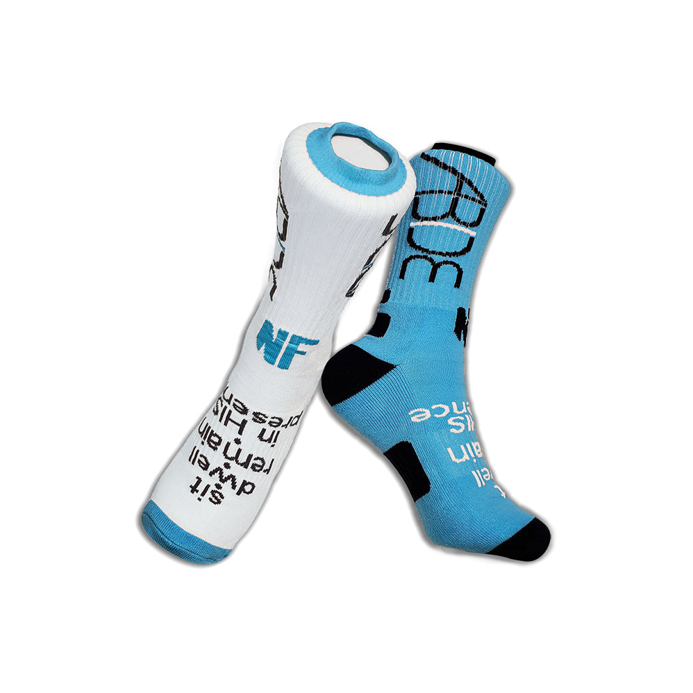 ABIDE (Sit - Dwell - Remain) - Blue Knit Crew Socks