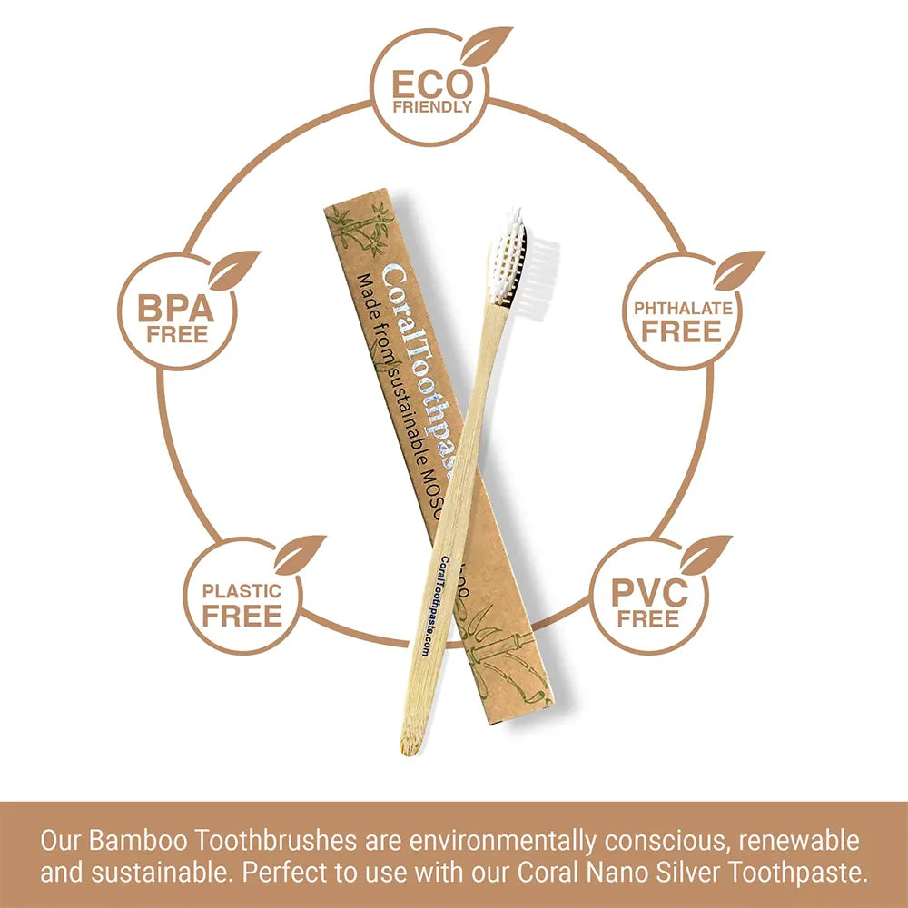 Coral Mouth Spray, Bamboo Mint Floss, and Bamboo Toothbrushes Bundle