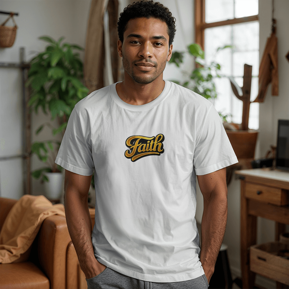 Faith Script Christian Shirt – Bold Minimalist Gold Faith Apparel
