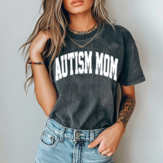 Autism Mom Varsity Letter T-Shirt | Proud Autism Mom Shirt | Autism Awareness Apparel