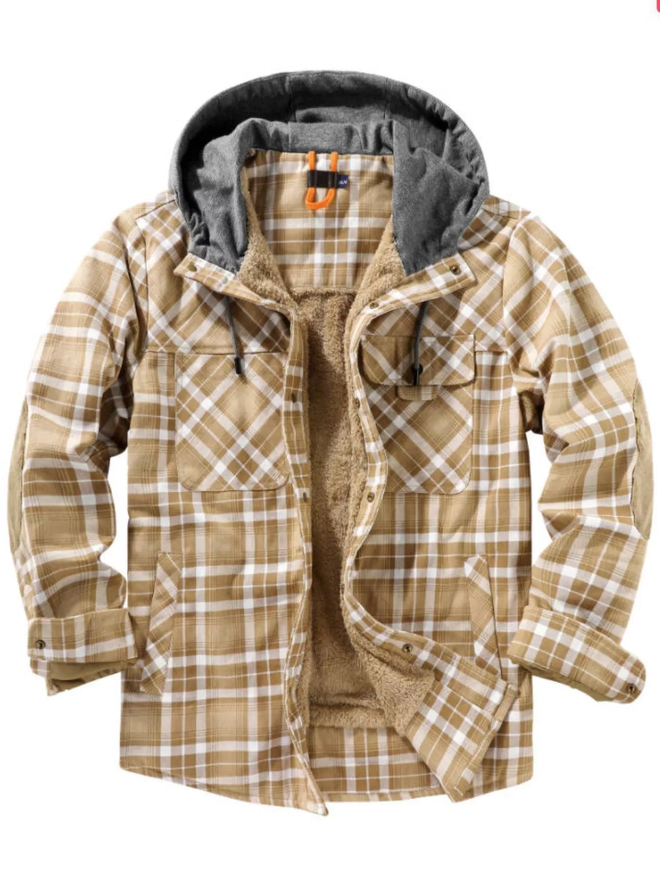 Men's Snap Down Plaid Flannel Hooded Jacket