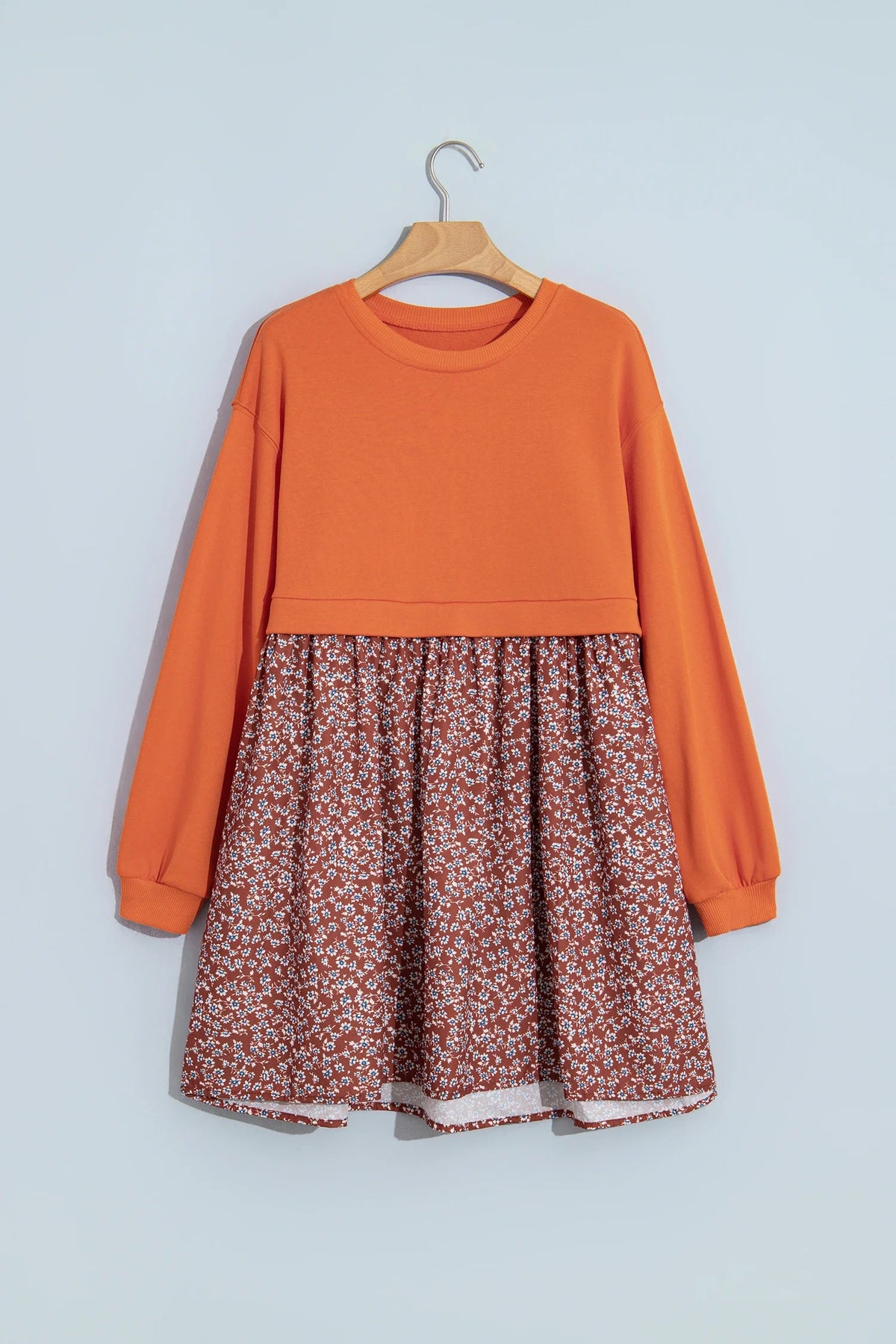 Floral Patchwork Long Sleeve Flared Mini Dress
