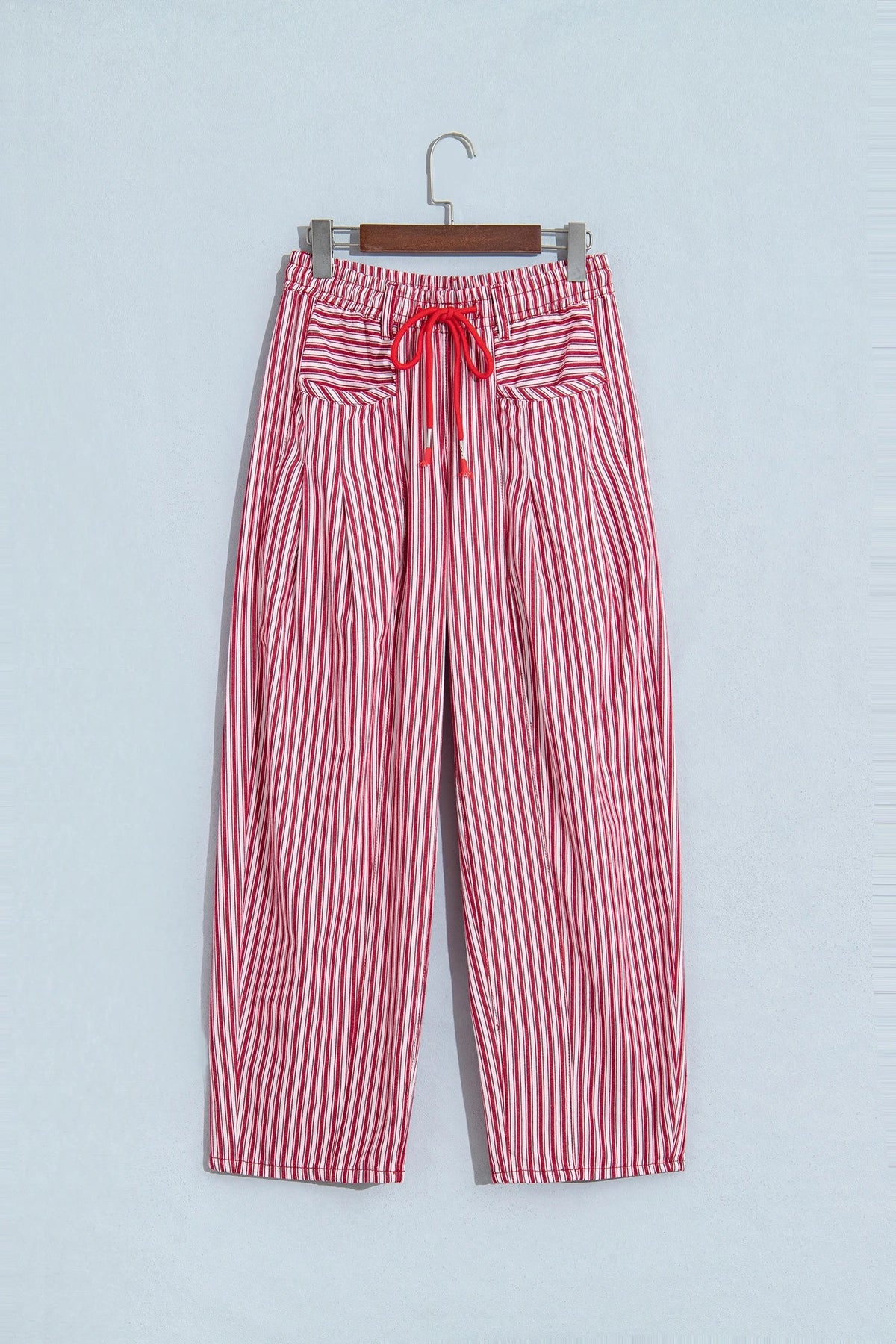 Stripe Drawstring High Waist Loose Pants