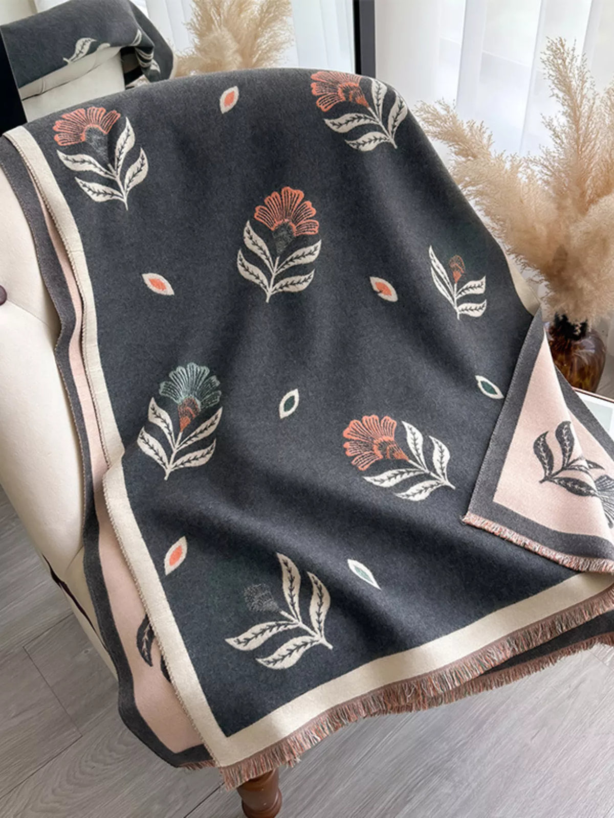 Printed Raw Hem Shawl