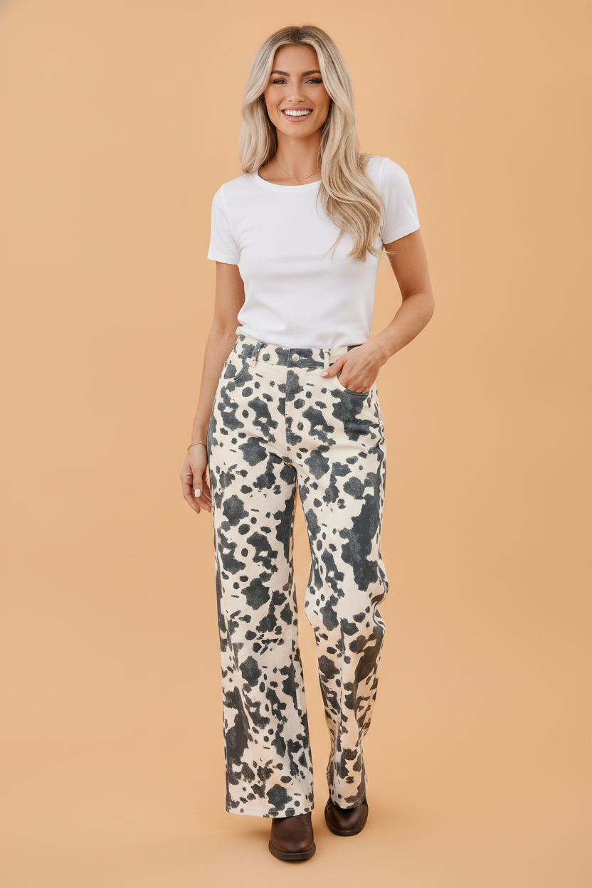 Western Cow High Waist Straight Leg Jeans