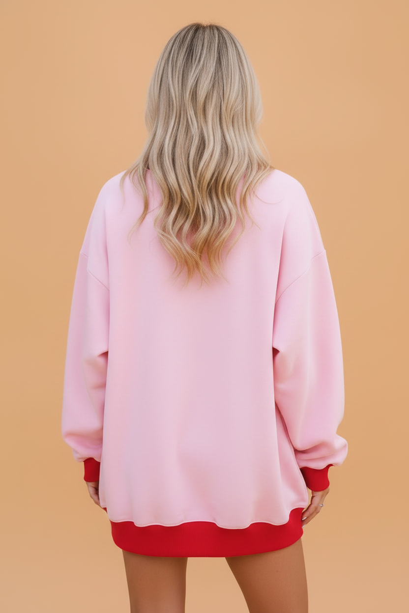 Colorblock Trim Crewneck Long Sleeve Sweatshirt