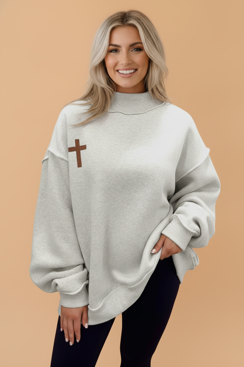 JESUS SAVES Reversible Mock Neck Graphic Print Sweatshirt