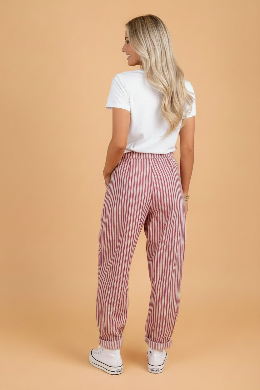 Stripe Drawstring High Waist Loose Pants