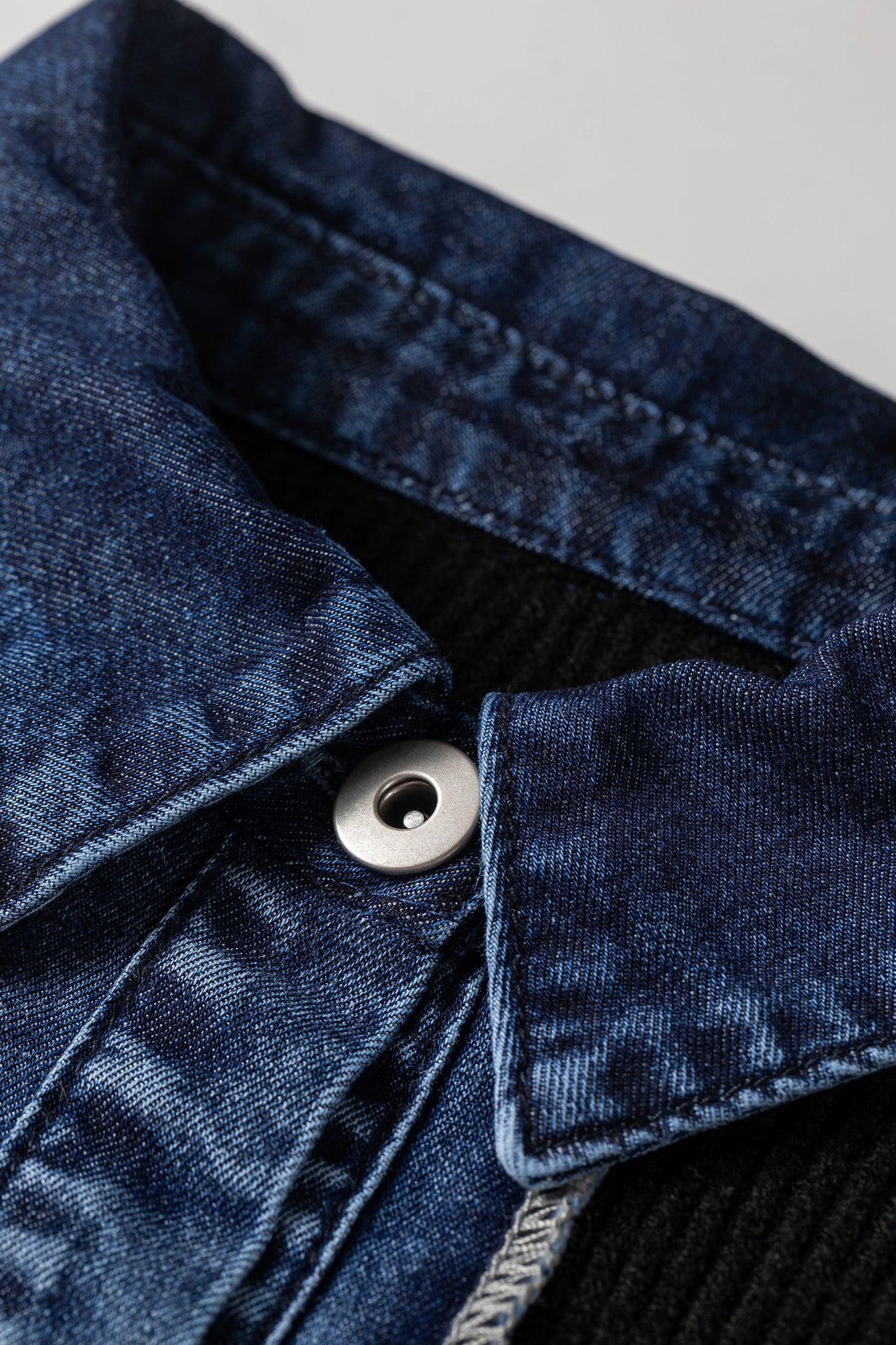 Denim Patchwork Collar Drop Shoulder Buttoned Cardigan