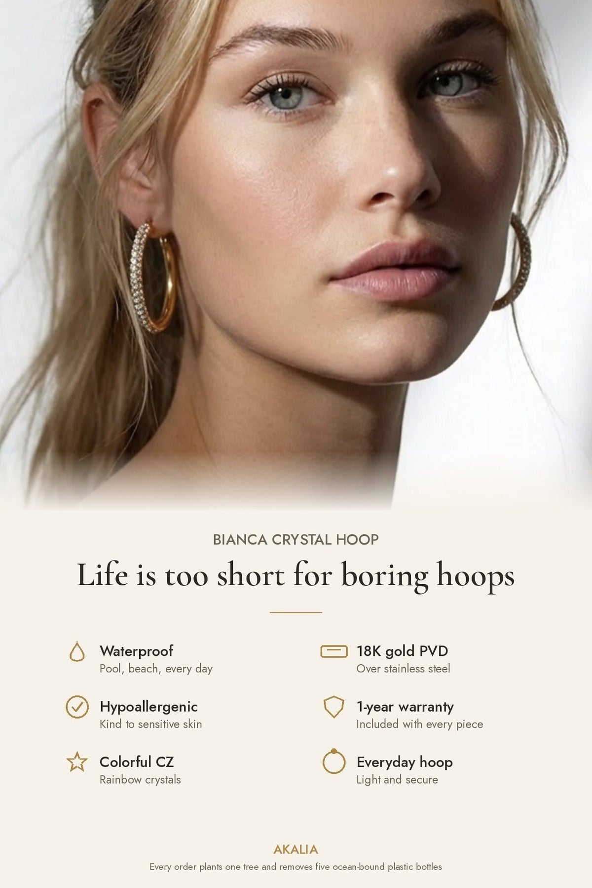 Bianca Waterproof Crystal Hoop Earring