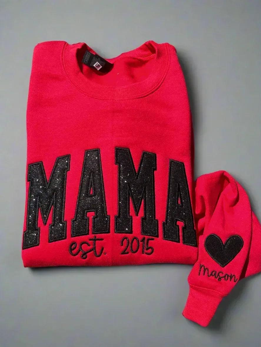 Varsity Glitter Applique Embroidered Shirt | Custom September Script & Personalized Sleeve | Merch Girls