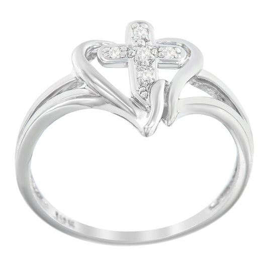 10K White Gold Diamond-Accented Cross & Open Heart Promise Fashion Ring (H-I Color, I1-I2 Clarity) - Size 7