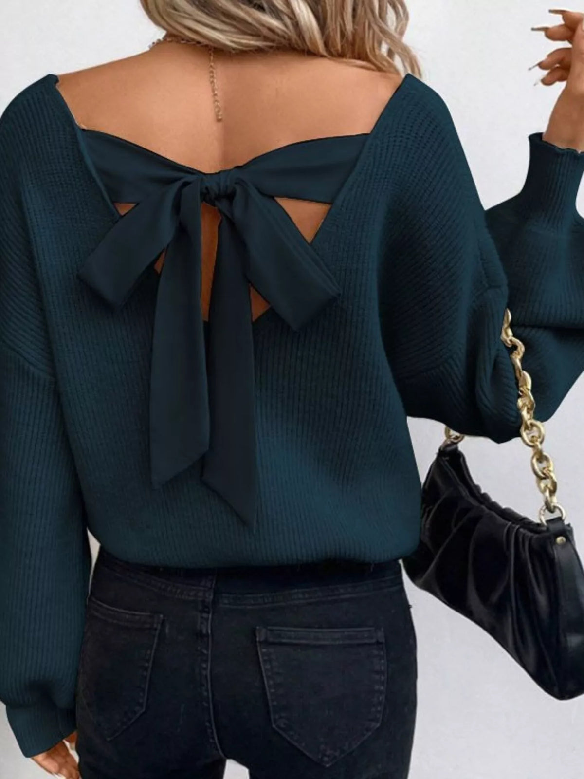 Back Bow V-Neck Sweater