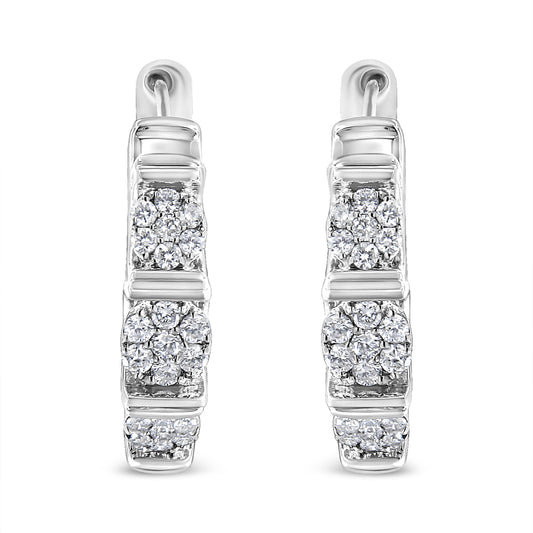 .925 Sterling Silver 1/2 Cttw Lab Grown Round Diamond Floral Cluster Hoop Earrings (F-G Color, SI1-SI2 Clarity)
