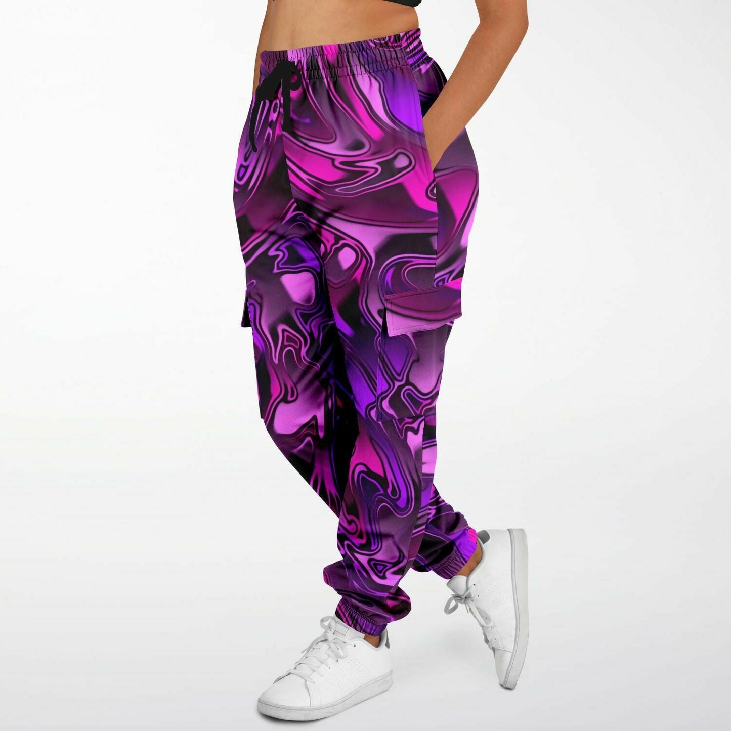 Pink and Purple Chromatic Melt Unisex Cargo Joggers (Fleece Lined)