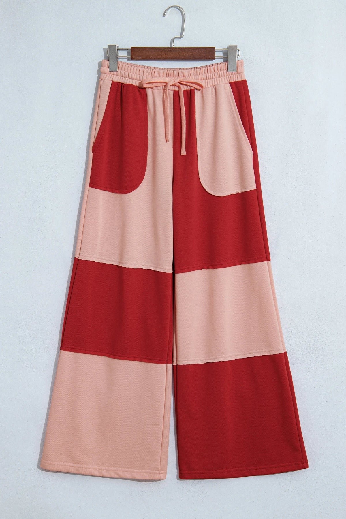 Colorblock Raw Seam Drawstring Wide Leg Pants