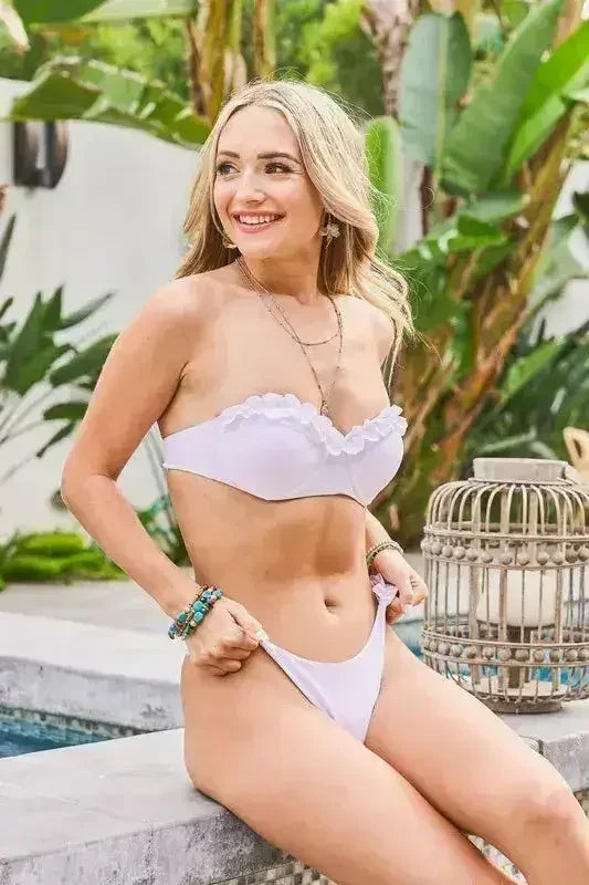 And The Why Frill Trim Bandeau Bikini Swim Set