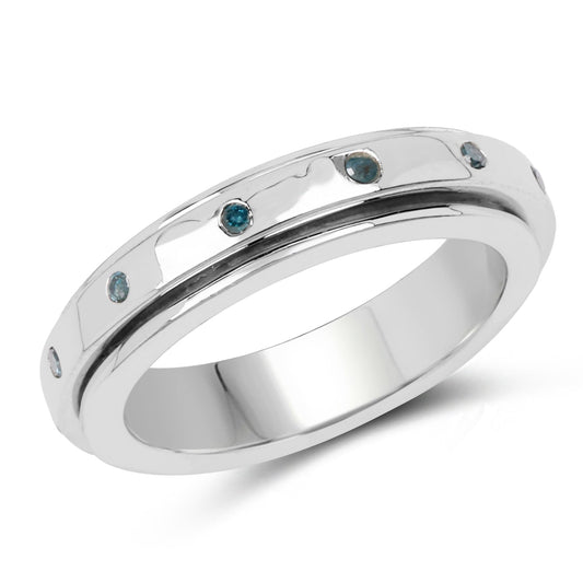 0.14 Carat Genuine Blue Diamond .925 Sterling Silver Ring