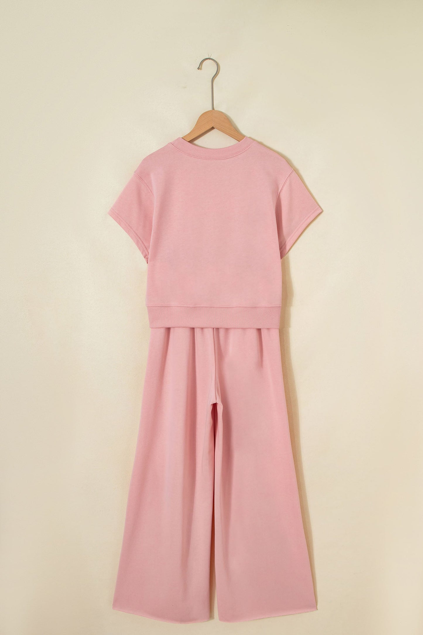 Clearly Aqua Solid Color Loose Tee Drawstring Wide Leg Pants 2pcs Outfit