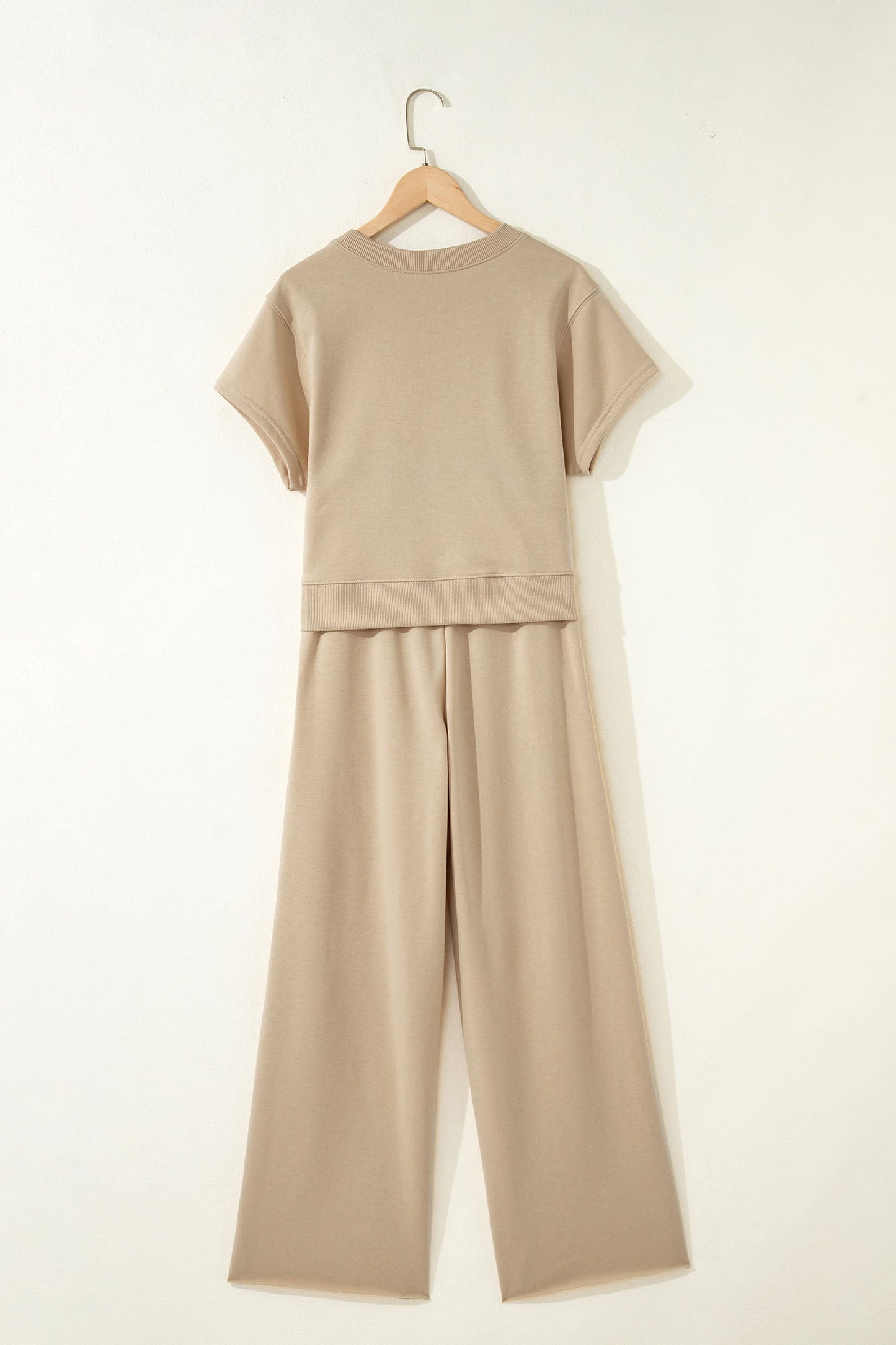 Clearly Aqua Solid Color Loose Tee Drawstring Wide Leg Pants 2pcs Outfit