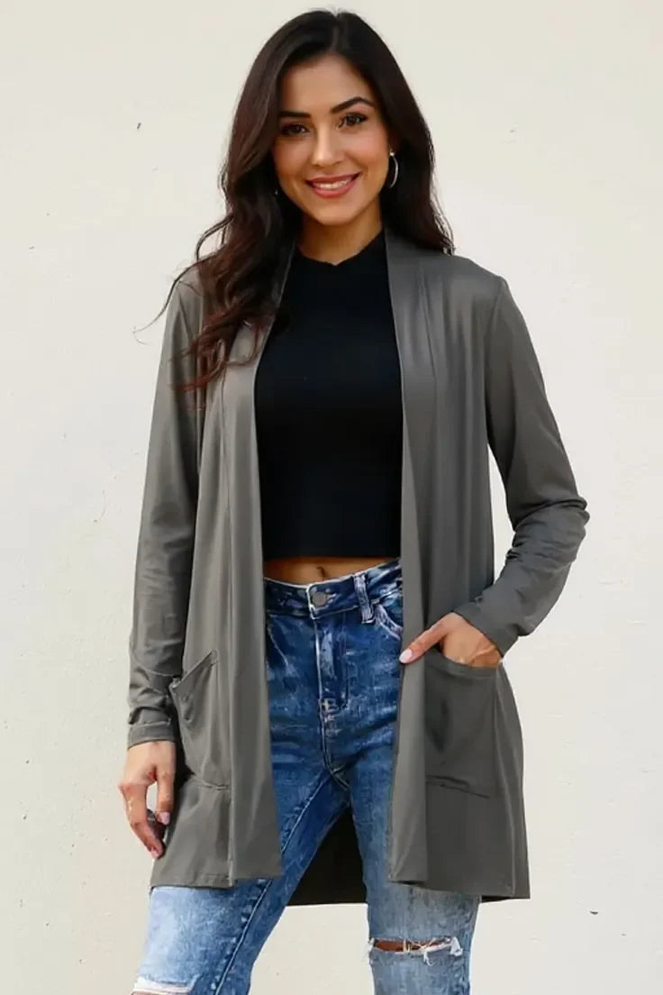 Basic Bae Full Size Open Front Long Sleeve Cardigan with Pockets