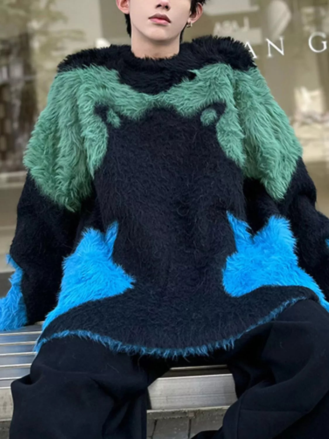 Men's Color Block Fuzzy Knit Sweater