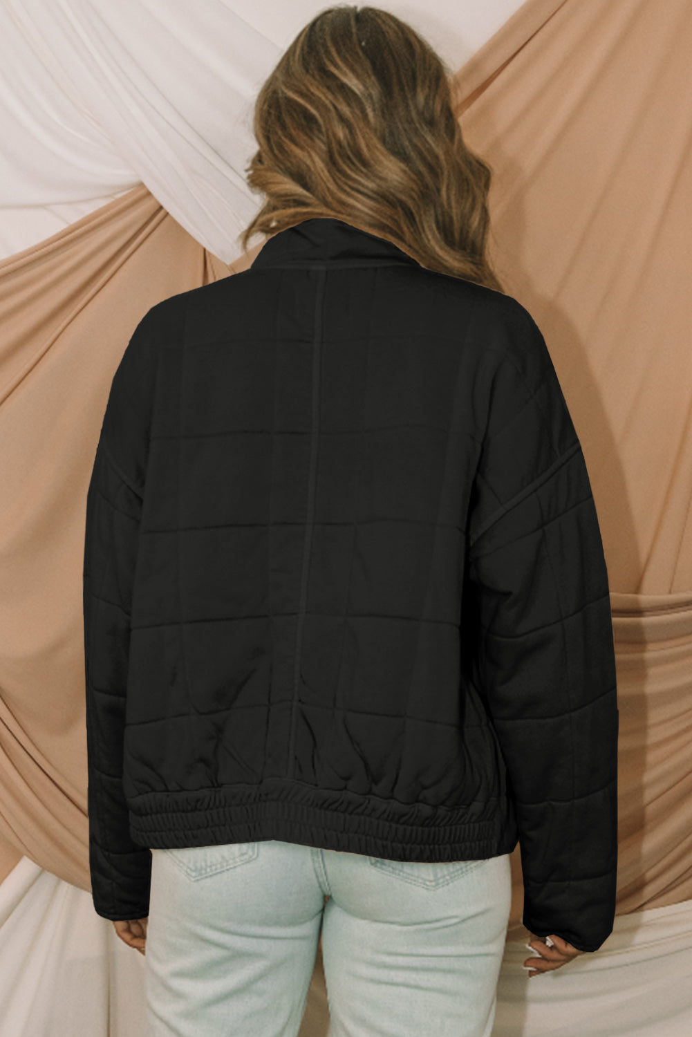 Khaki Zip-Up Pocket Quilted Jacket