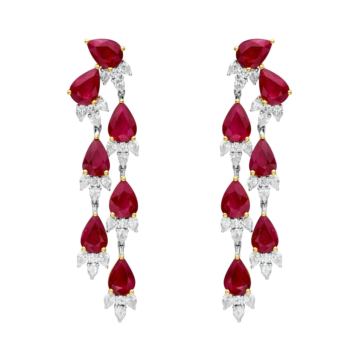 Diamond & Ruby Raining Pear Earrings