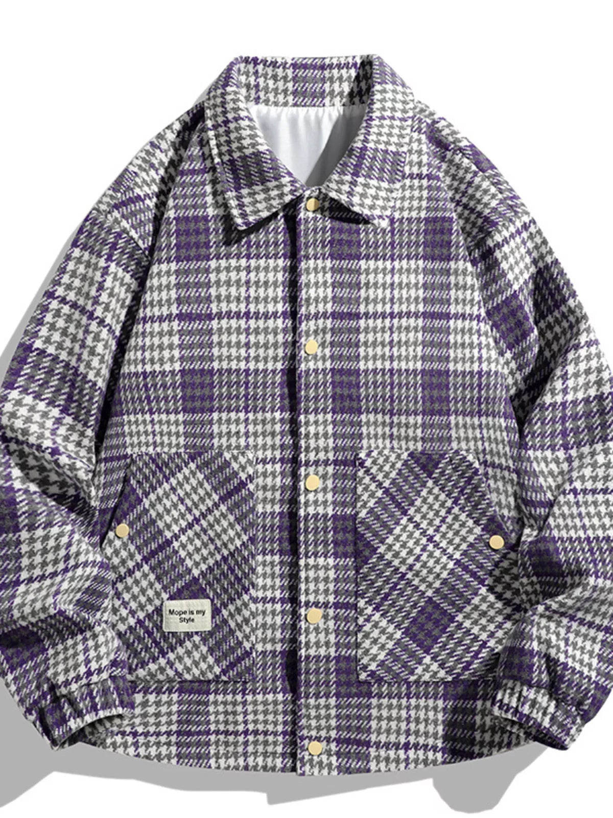Men's Plus Size Houndstooth Pattern Button-Up Jacket