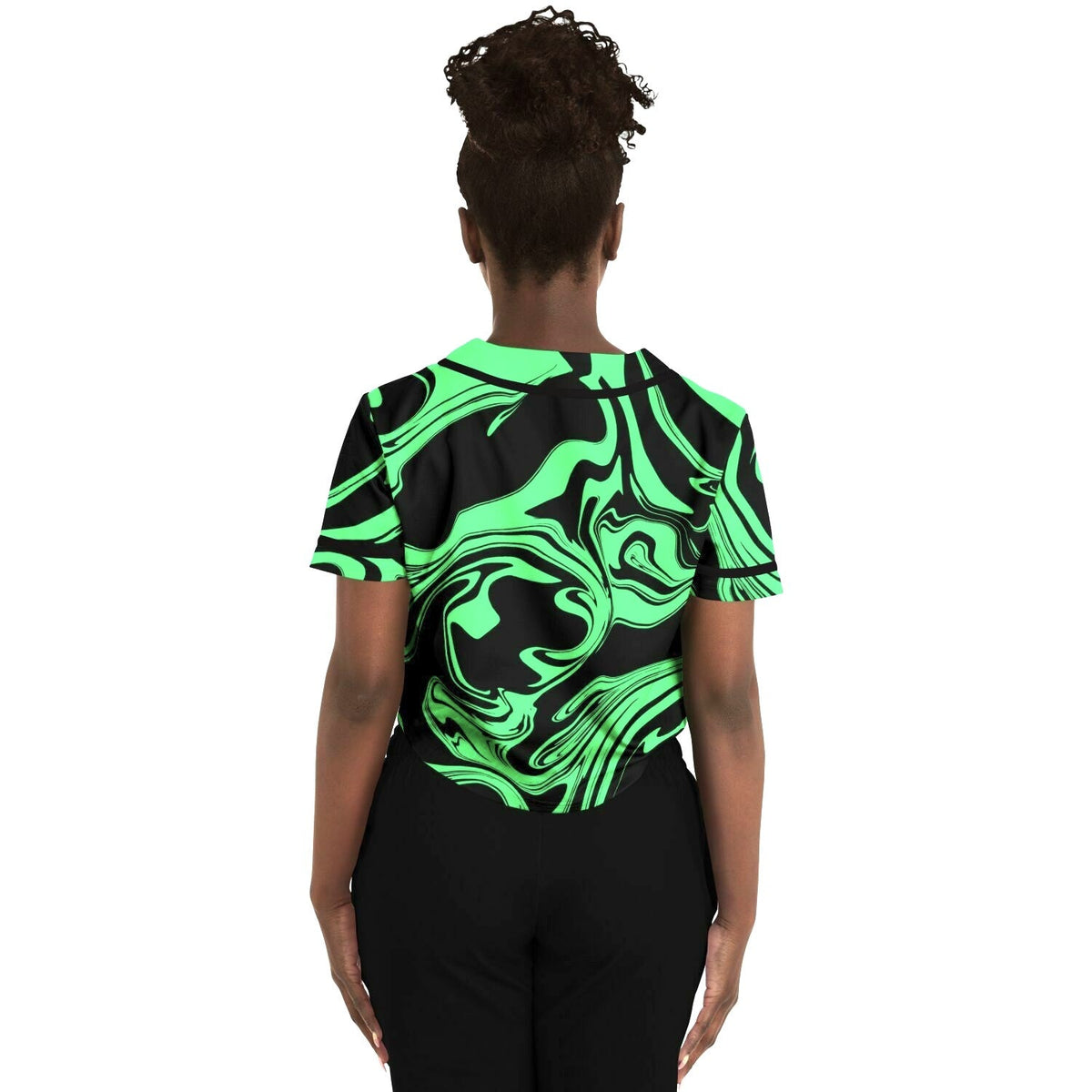 Slime in the Dark Green and Black Oil Spill Cropped Baseball Jersey