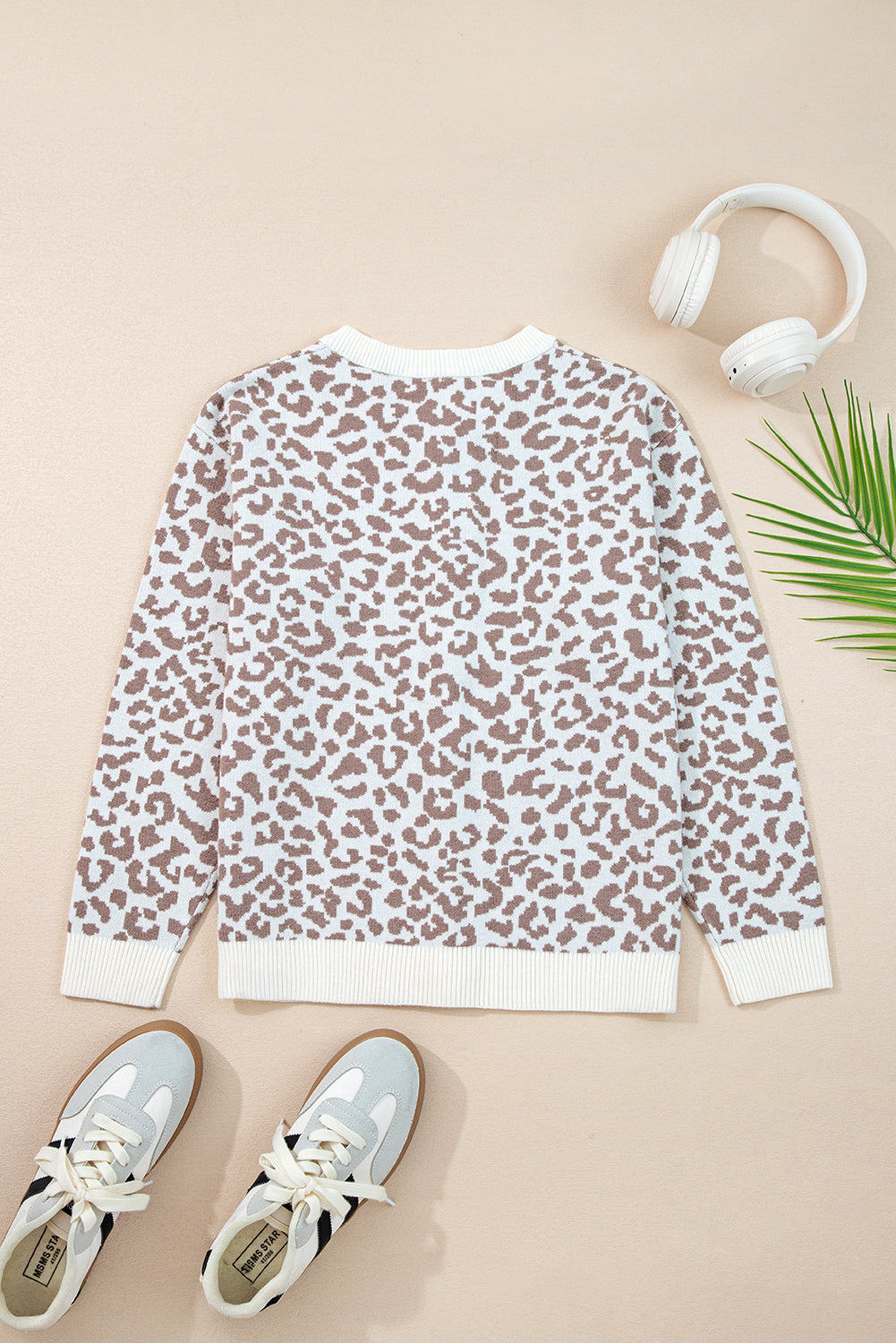 Orange Leopard Drop Shoulder Knitted Cardigan
