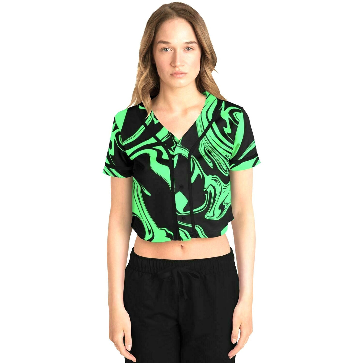 Slime in the Dark Green and Black Oil Spill Cropped Baseball Jersey