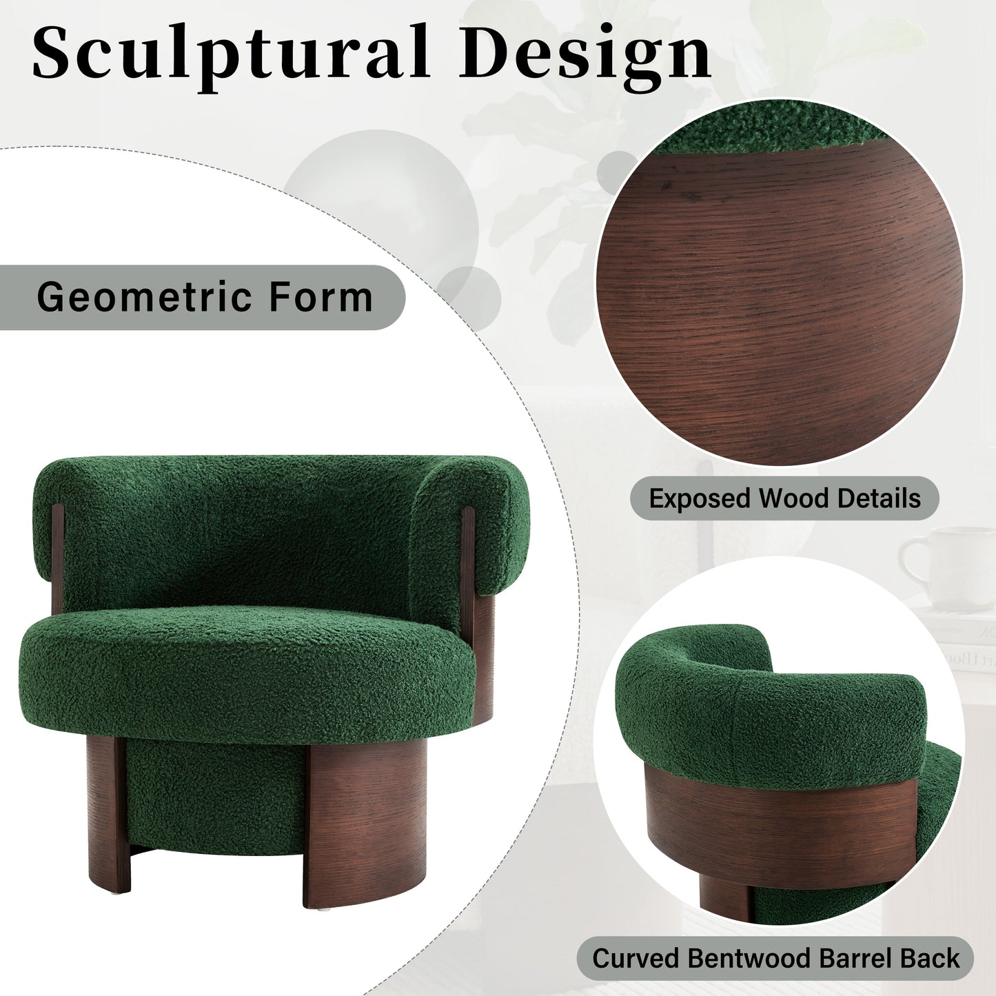Modern 32'' Wide Curved Sculptural Swivel Barrel Chair, Set of 2