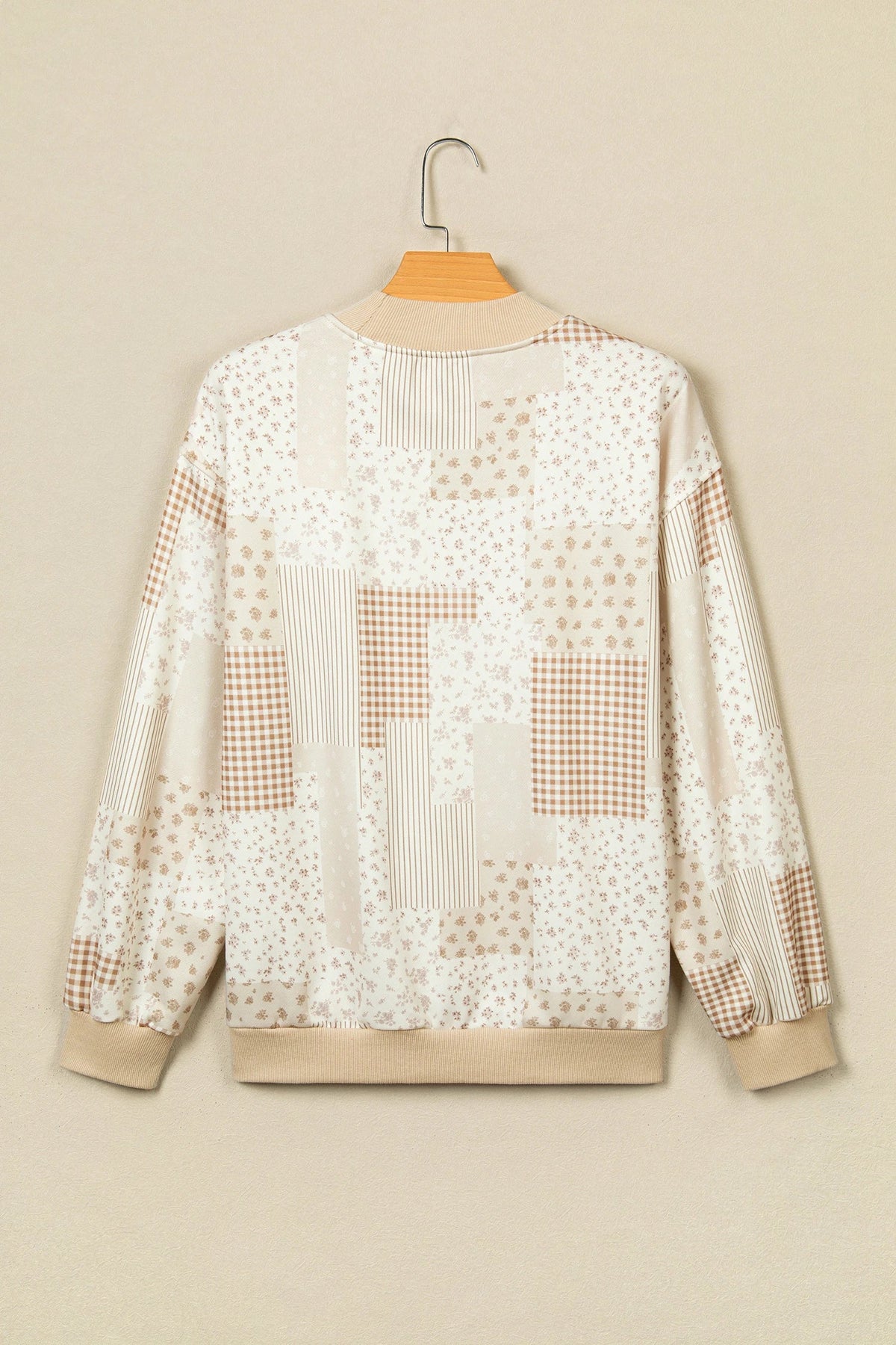 Floral Patchwork Mock Neck Long Sleeve Sweatshirt