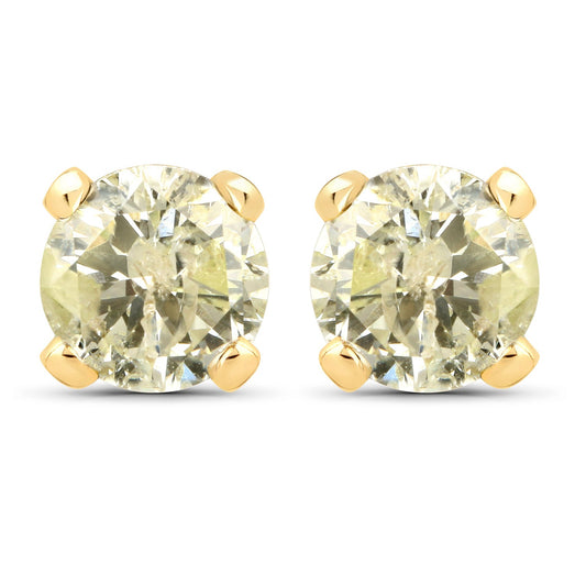 1.02 Carat Genuine LB Diamond 14K Yellow Gold Earrings