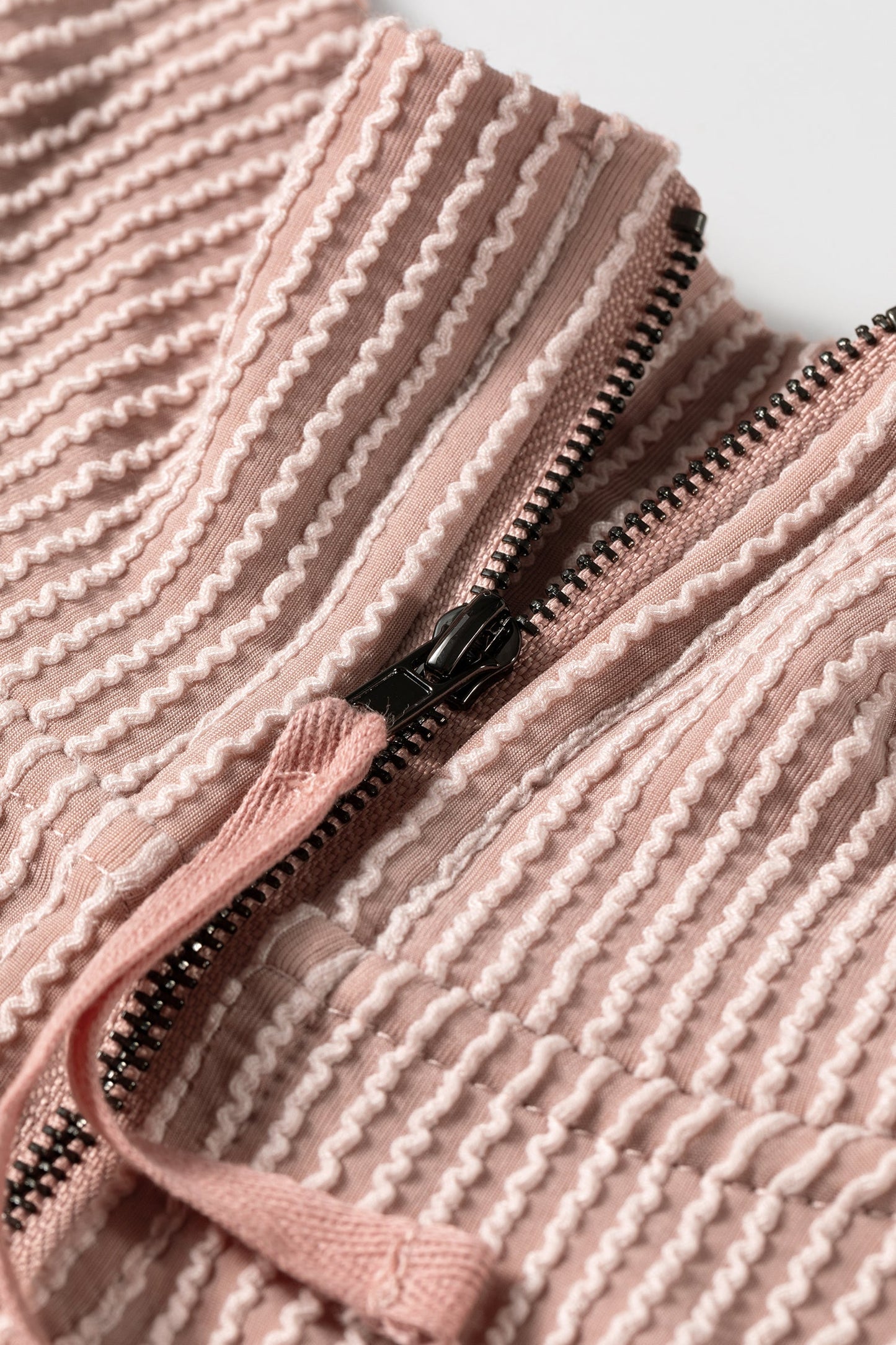 Solid Corded Knit Half Zip Collar Long Sleeve Top