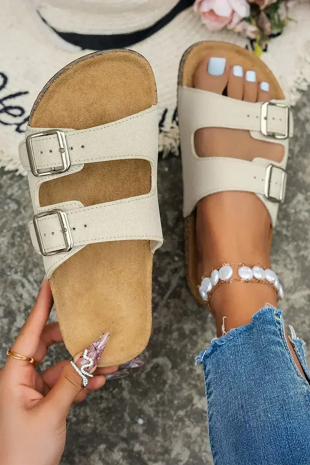 Coffee Vintage Double Buckle Comfortable Slippers