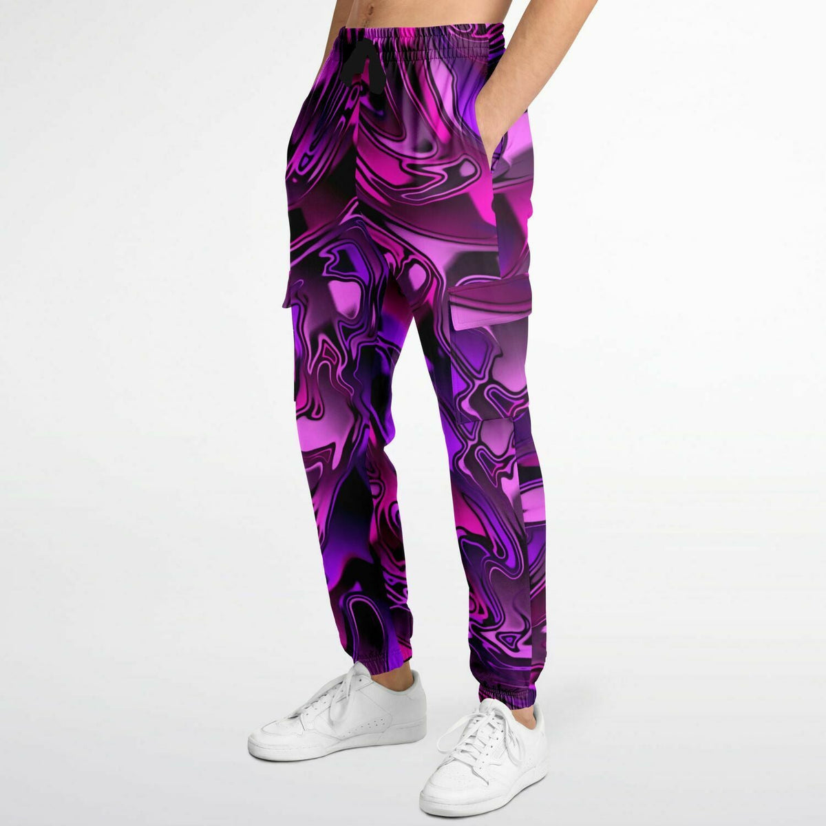 Pink and Purple Chromatic Melt Unisex Cargo Joggers (Fleece Lined)