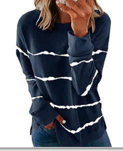 Women's Tie Dye Striped Crewneck Loose Long Sleeve Sweatshirt