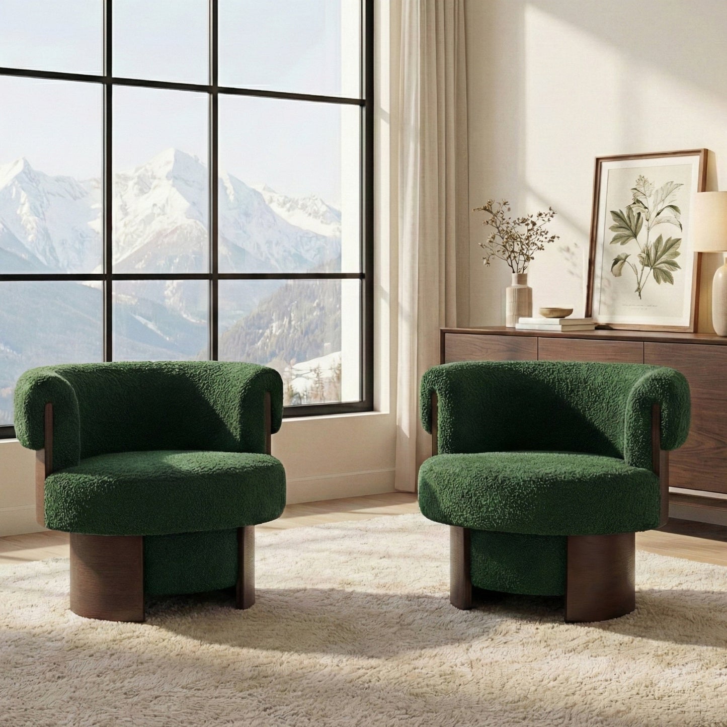Modern 32'' Wide Curved Sculptural Swivel Barrel Chair, Set of 2